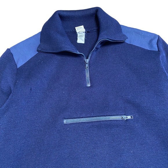 Maky Rib Knit Sweater XL Navy Blue Military Wool Anorak Quarter Zip Double Layer - Picture 3 of 11